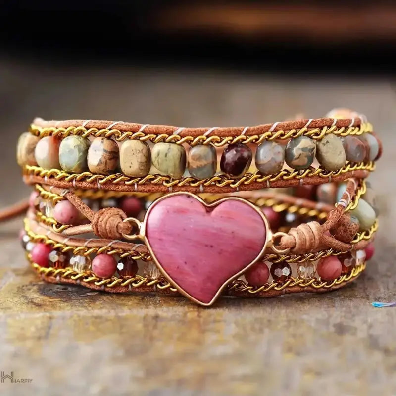 Rhodonite Heart Wrap Bracelet-1