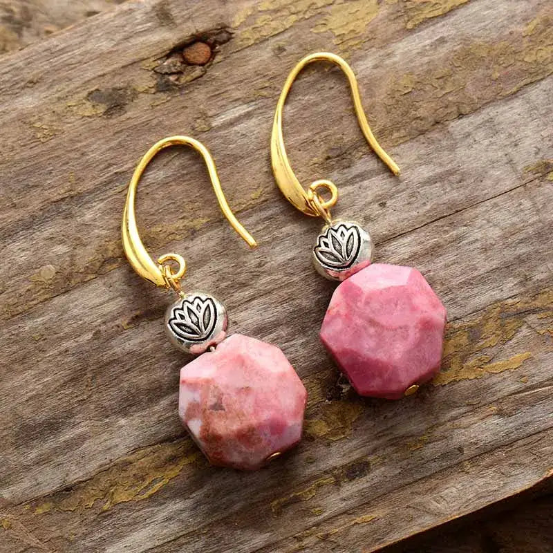 Rhodonite Lotus Dangle Earrings-1