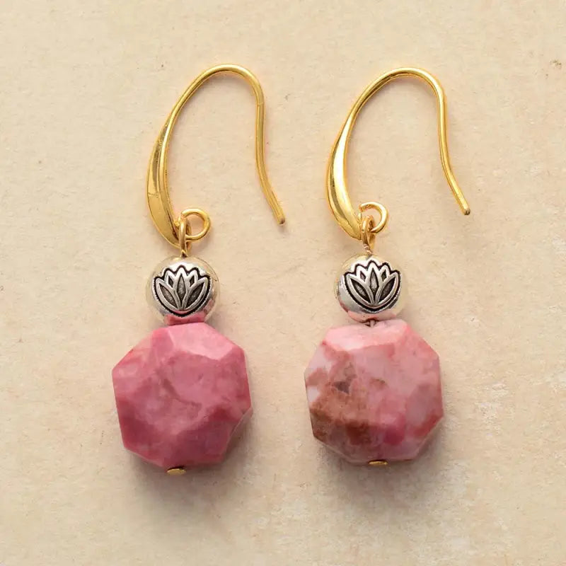 Rhodonite Lotus Dangle Earrings-0