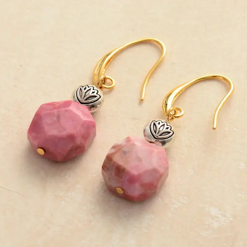 Rhodonite Lotus Dangle Earrings-2