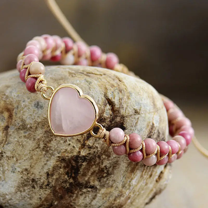 Rose Quartz Heart Charm Bracelet-4