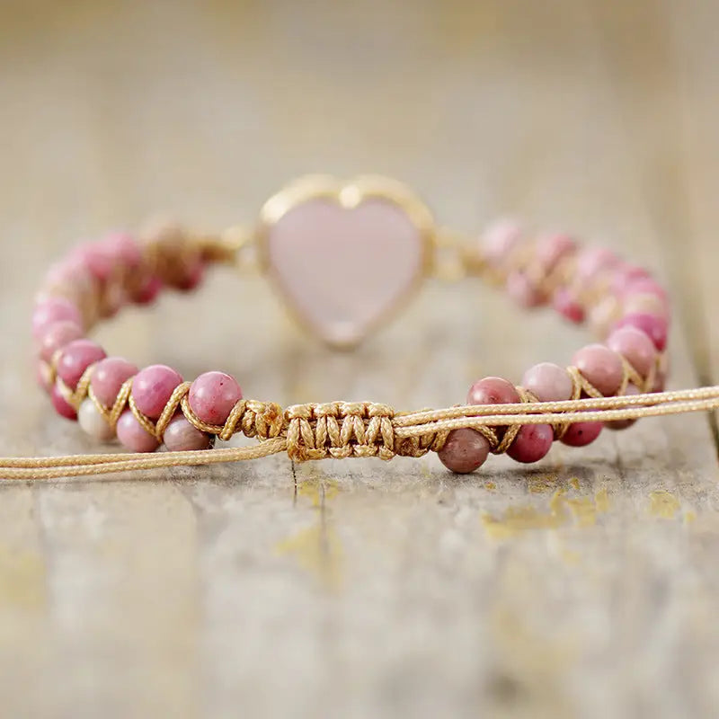 Rose Quartz Heart Charm Bracelet-3