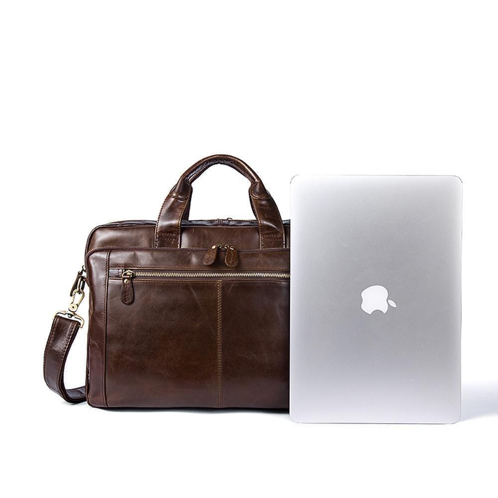 Rossie Viren Vintage Leather Expandable 14"Laptop Business Briefcase Carryall,Brown-1