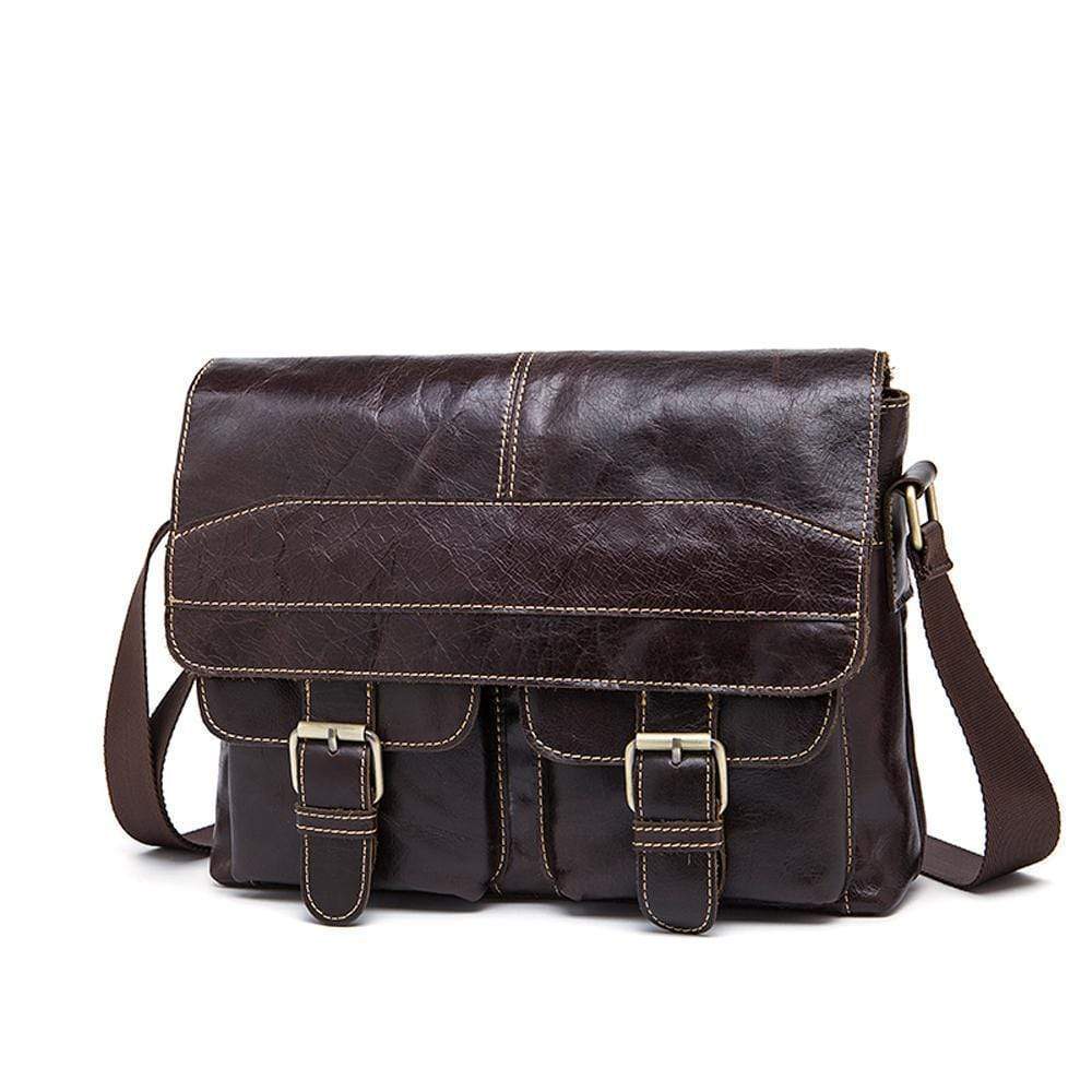 Rossie Viren Vintage Leather Men Rugged Post Messenger Crossbody Bag-2