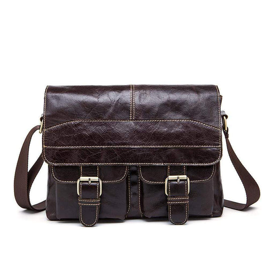 Rossie Viren Vintage Leather Men Rugged Post Messenger Crossbody Bag-0