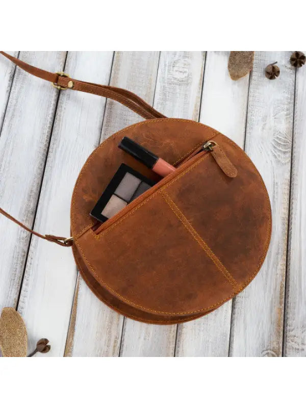 Round Leather Handbag-4