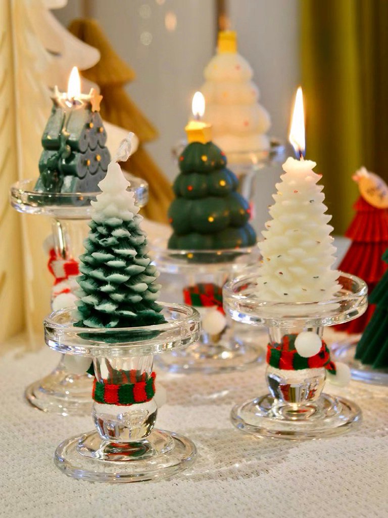 Set of 2 Pcs Cute Christmas Candle Holders - Ornament Decor for Table Setting Tablescape-0