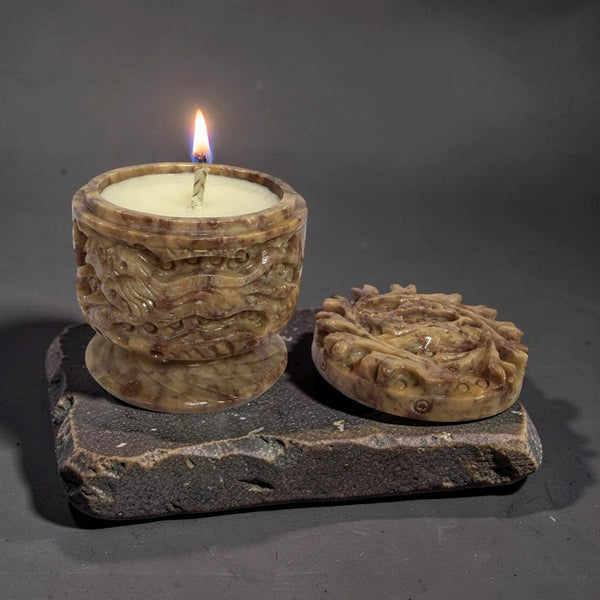 Vintage Carved Soapstone Trinket Pot Candle Pair - Candles | Memoriex UK