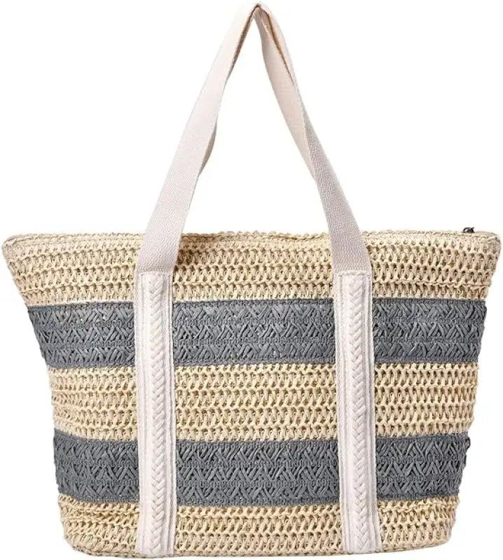 Straw Stripe Patterned Tote Bag-6