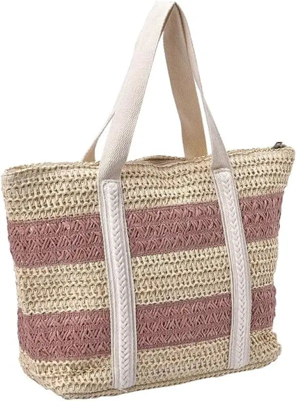 Straw Stripe Patterned Tote Bag-0