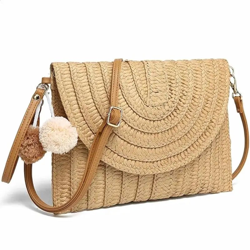 Straw Woven Raffia Envelope Women Clutch Bag-0