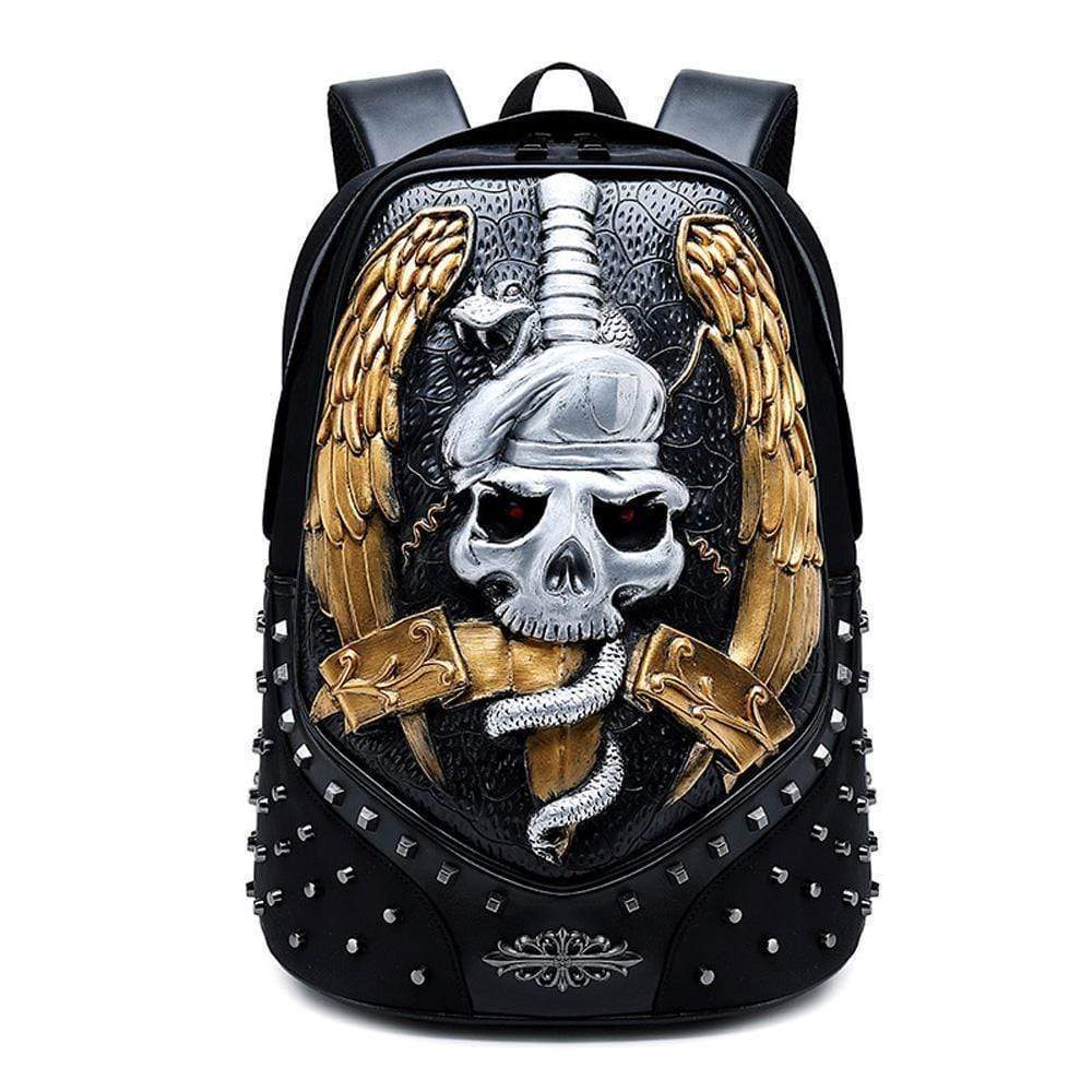 3D Backpack ,Studded Halloween 3D Elf With Sword Faux Leather Rivets Studded Travelling Computer Bags-3