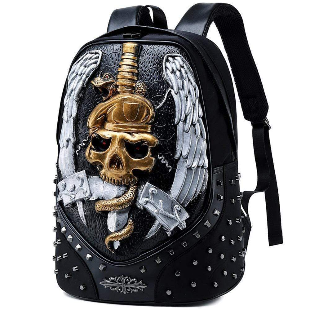 3D Backpack ,Studded Halloween 3D Elf With Sword Faux Leather Rivets Studded Travelling Computer Bags-0