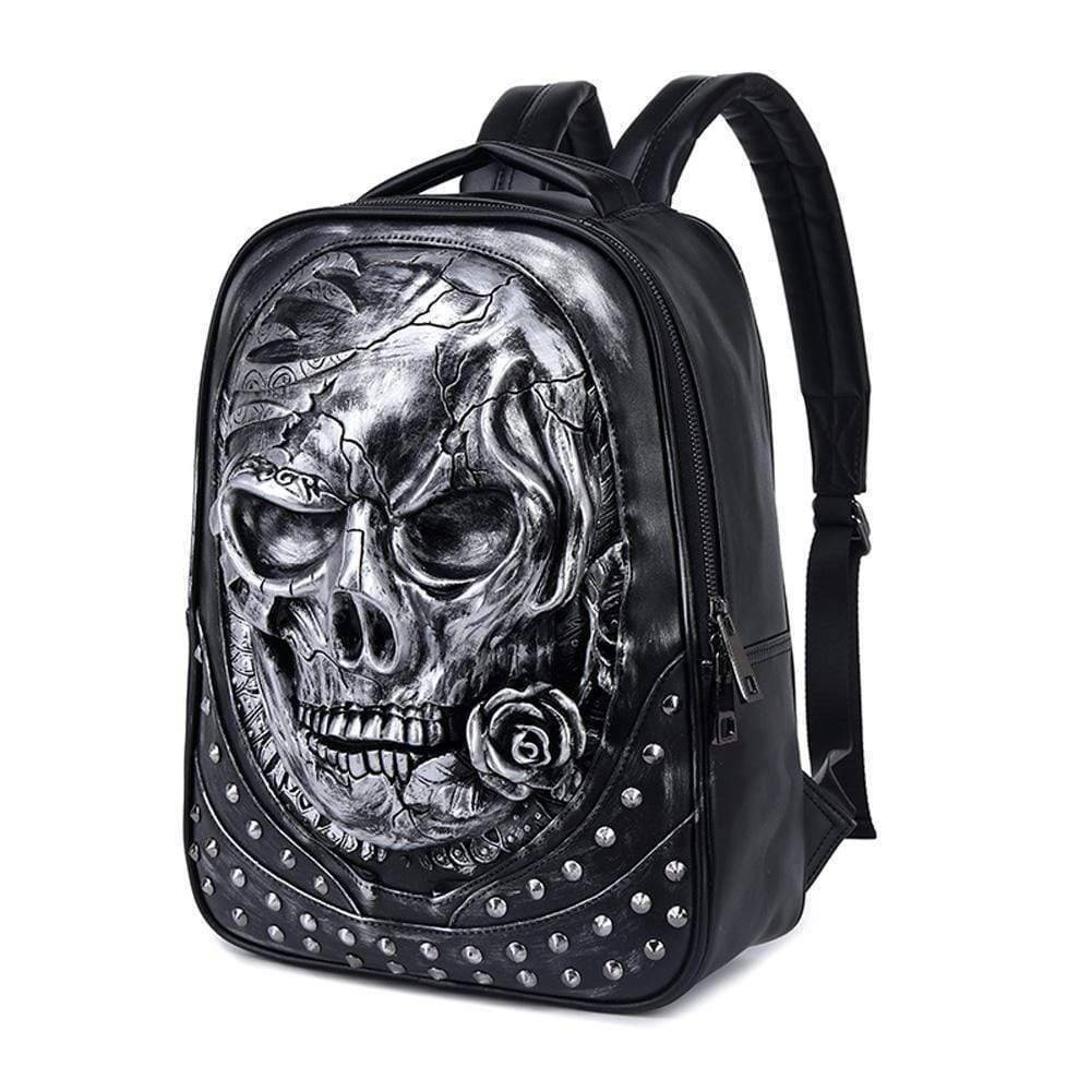 3D Studded Skull Backpack With Rose Laptop Computer Bags-3