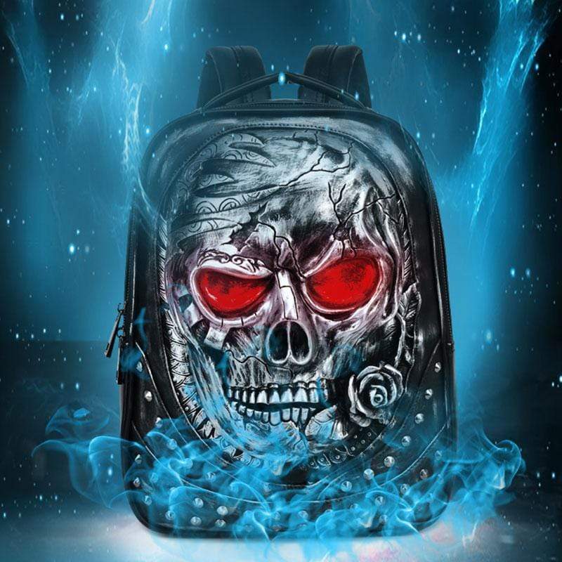 3D Studded Skull Backpack With Rose Laptop Computer Bags-2