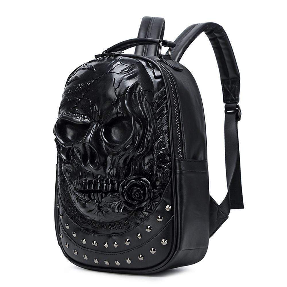 3D Backpack ,Studded  Halloween 3D Skull With Rose Rucksacks Travel Bags-2