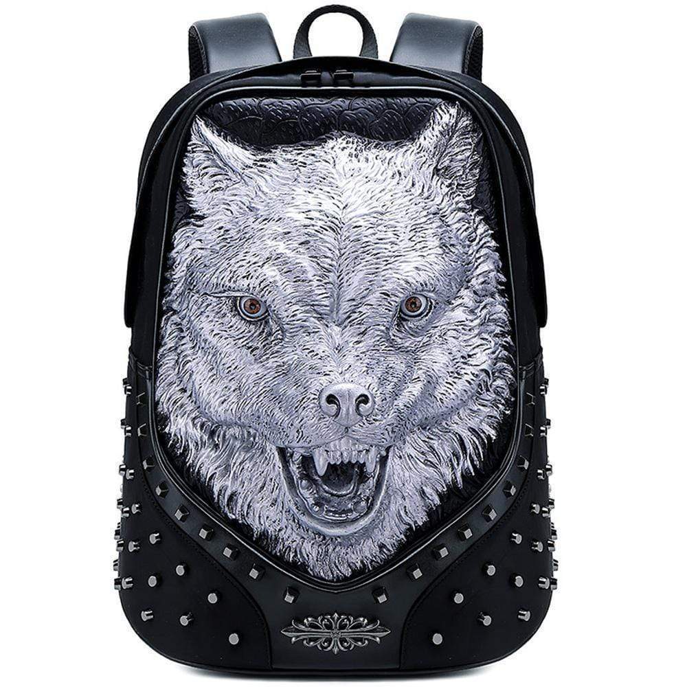 Studded Backpack Unisex 3D Angry Wolf PU Leather Casual Laptop Rivet Large Fashion Backpack-4