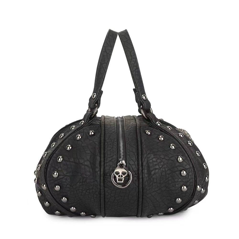 Fashion Punk Bags Dimond Skull Studded Oval Hobo Bucket Handbag-2