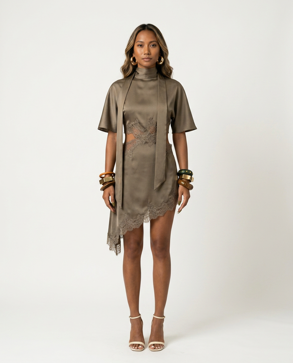 Audacious Scarf Collar Mini Dress-0