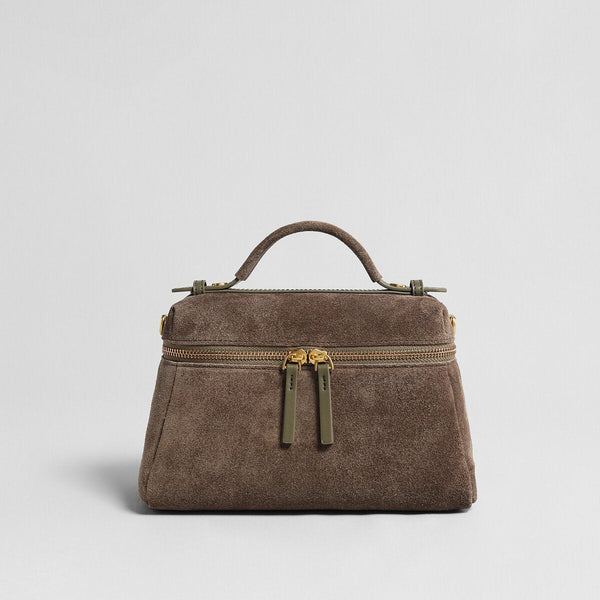 Suede Leather Structured Shoulder Bag – Vanity Case Top Handle & Crossbody-0