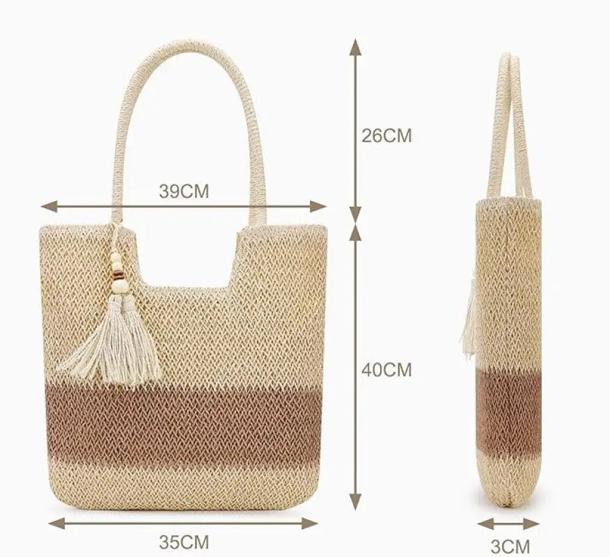 Tassel Shoulder Straw Beach Bags-1