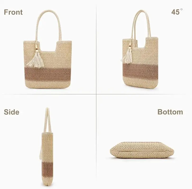 Tassel Shoulder Straw Beach Bags-3