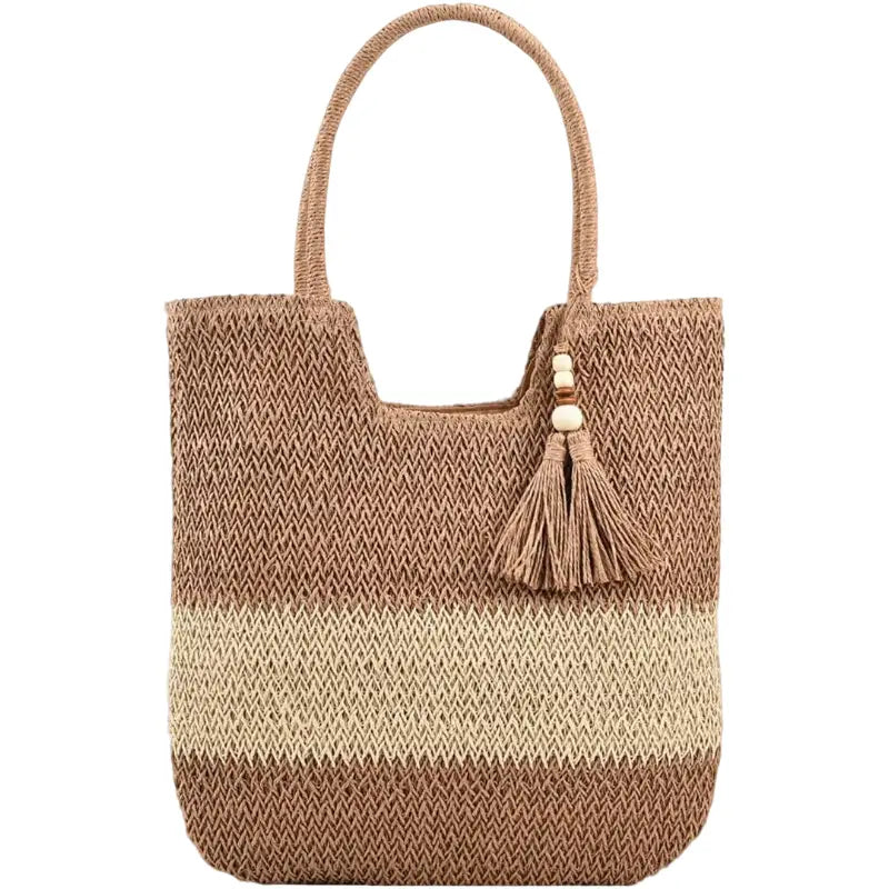 Tassel Shoulder Straw Beach Bags-4