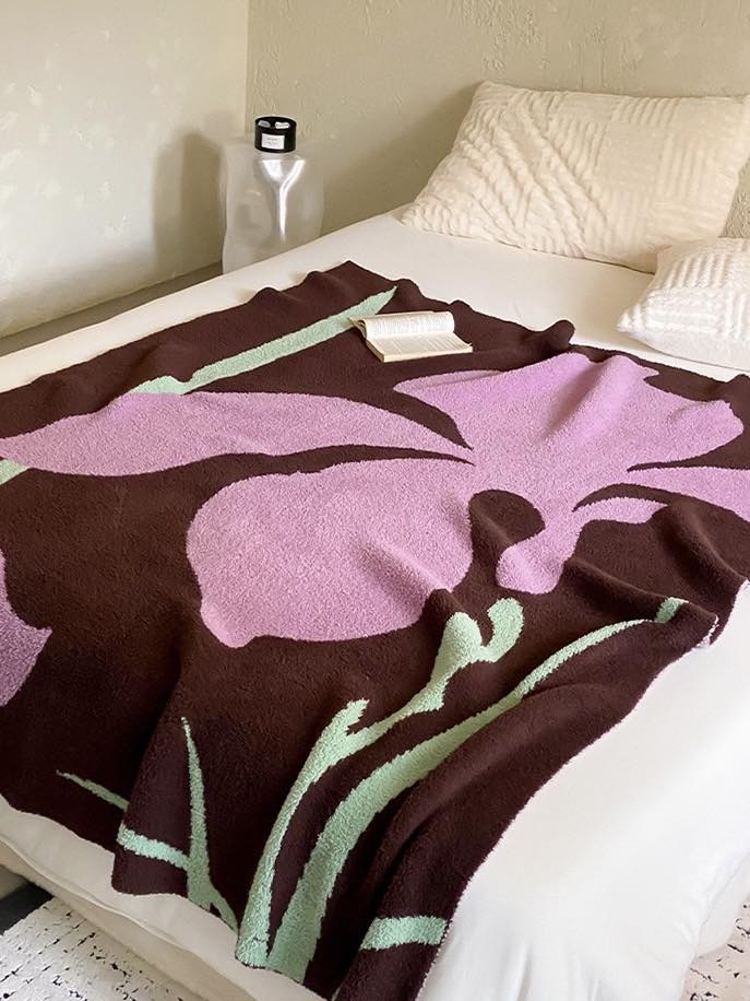 Terracotta Iris Throw Blanket - Warm Thick Earthy Tone Fall Blanket-1