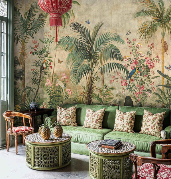 Tropical Jungle Birds and Palms Wall Mural-0