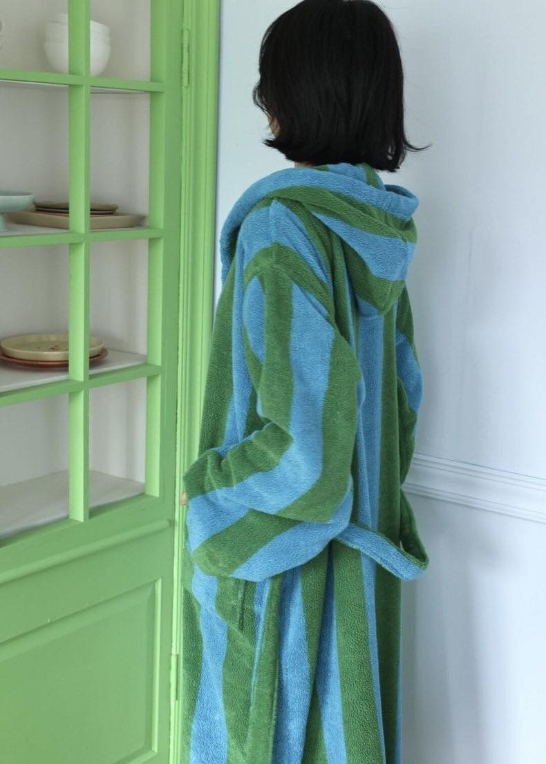 Ultra Soft Retro Whimsical Stripe Bath Robe - 100% Organic Long-stapled Cotton-3