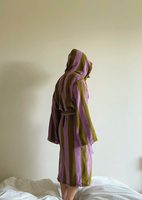 Ultra Soft Retro Whimsical Stripe Bath Robe - 100% Organic Long-stapled Cotton-4