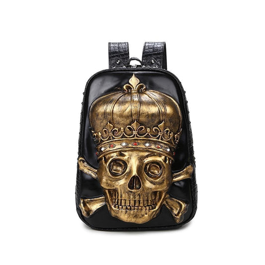 Unisex 3D Realistic Smiling Skull With Crown Backpack-0