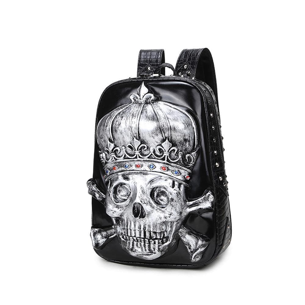 Unisex 3D Realistic Smiling Skull With Crown Backpack-3