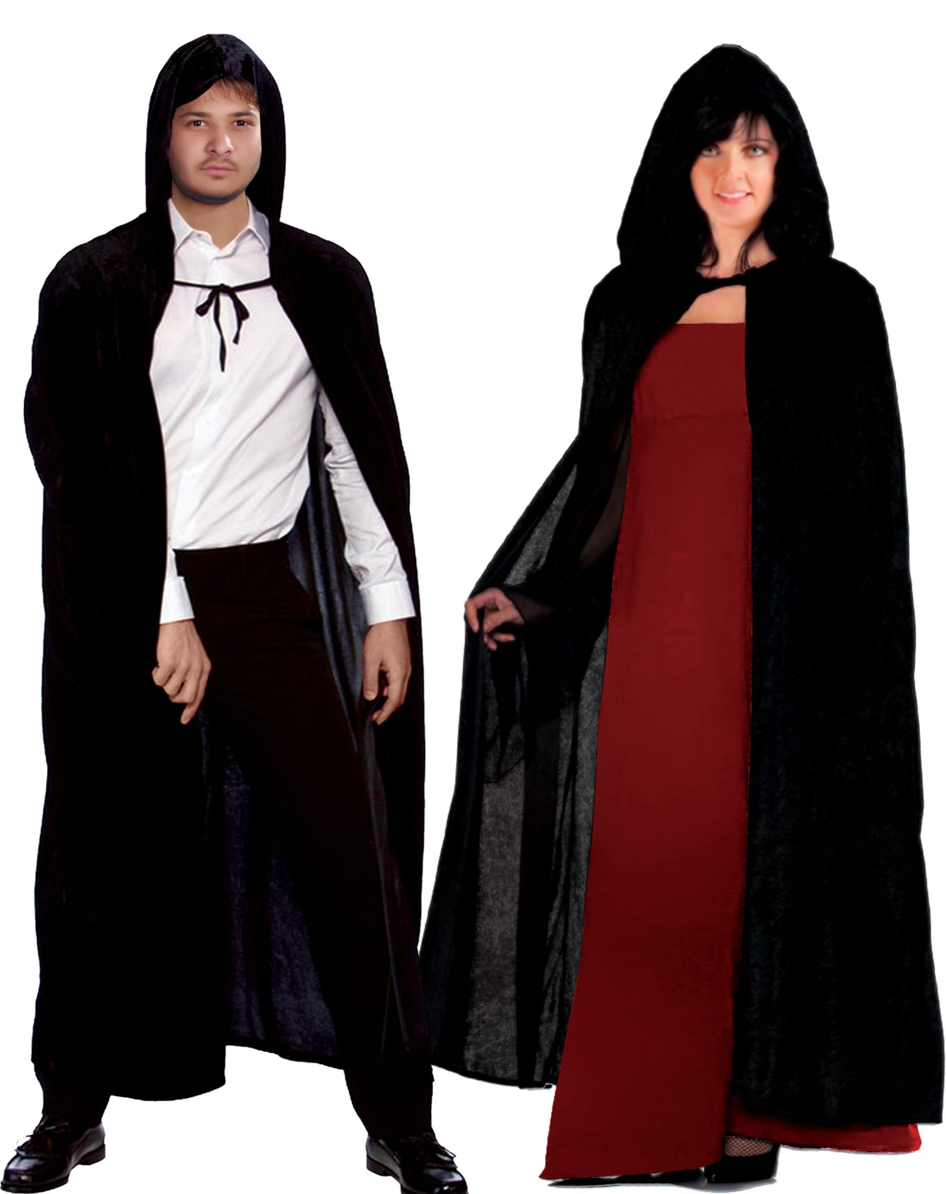 Unisex Black Satin Hooded Cape-0