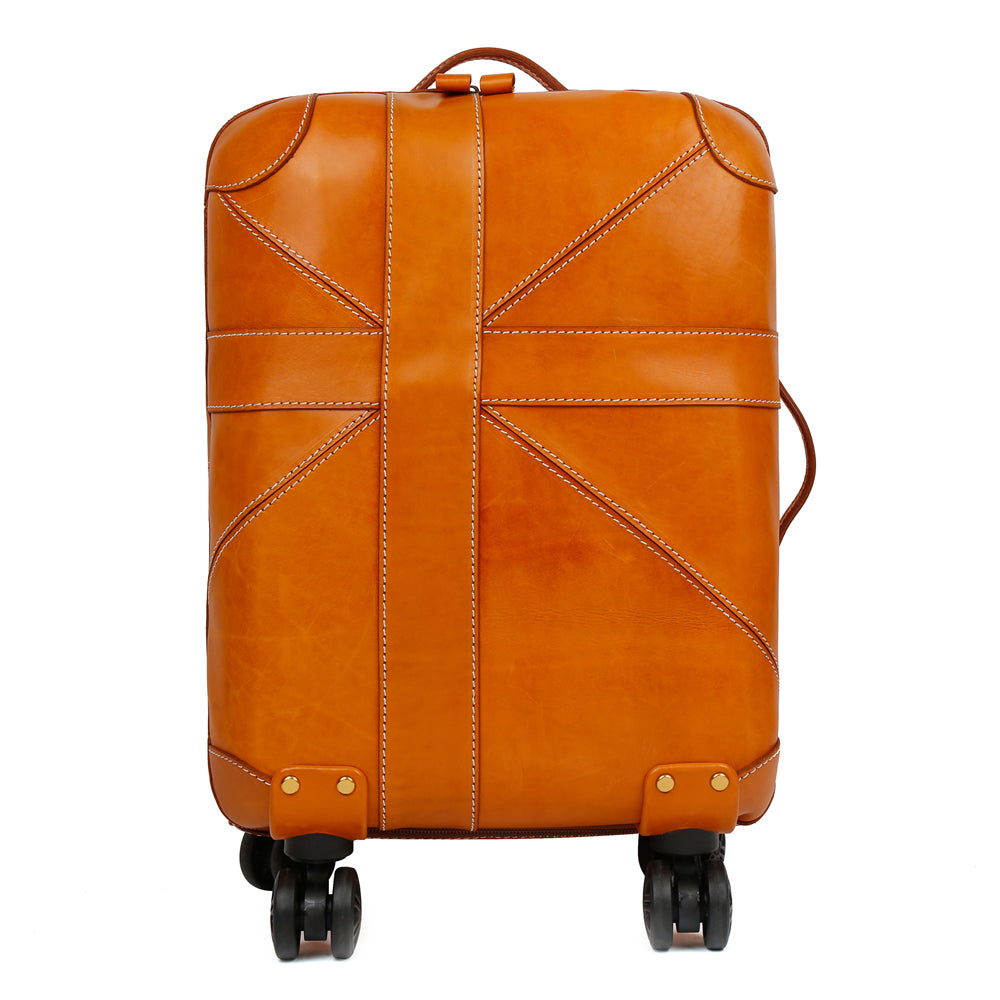 Unisex Genuine Vintage Vegetable Tanned Leather Carry On Business Trolley Bag Rotate Universal Wheel 20 Inch Travelling Luggage Bag-2