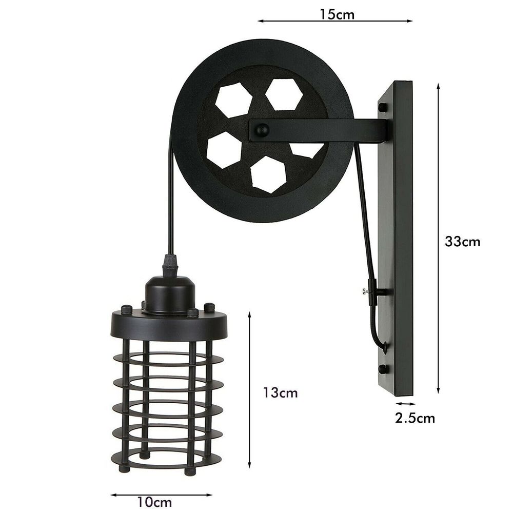 Vintage Industrial Pulley Wheel Wall Mounted Light Metal Cylinder Shape Shade