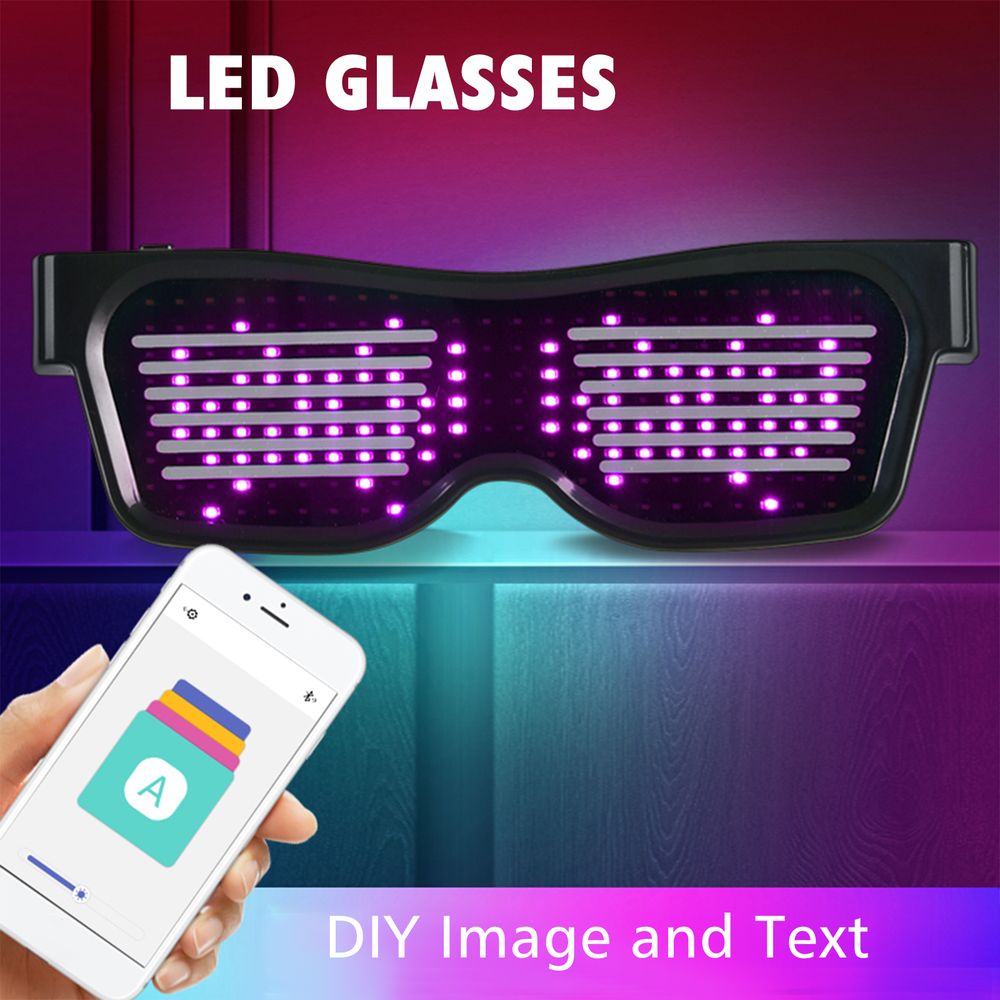 LED Glasses Customizable BT LED Glasses Colorful Light Glow Glasses DIY Message Glow Toy for Halloween Party Rave Music Festival