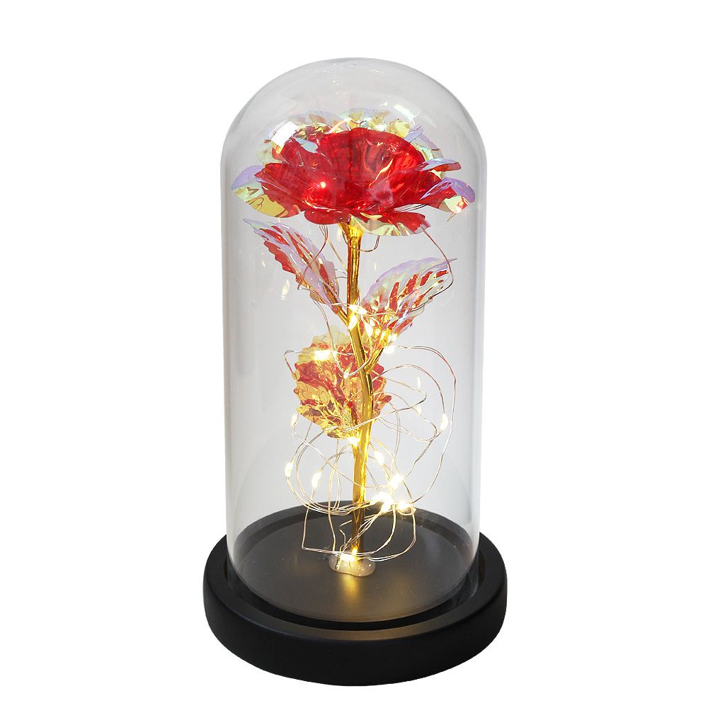 Enchanted Beauty And The Beast Rose Flower with Black Base LED Light In Glass Dome Valentine Christmas Gift Wedding Home Decor