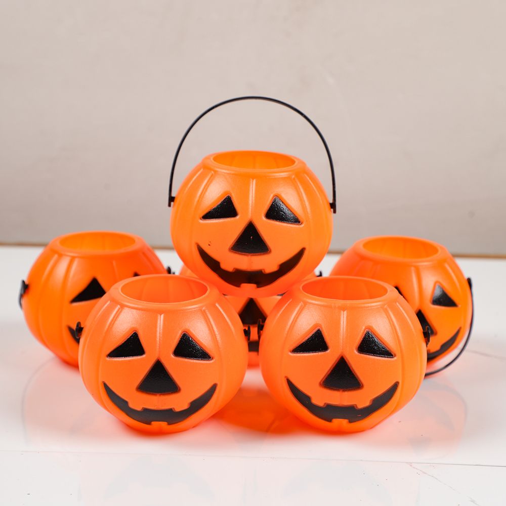 6pcs Halloween Trick or Treat Candy Buckets Portable Pumpkin Ghost Candy Holder Basket Halloween Party Favors Decorations Props