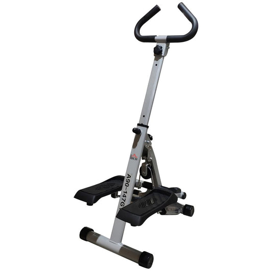 Foldable Stepper Adjustable Step Machine w/ Handlebar LCD Display, Grey HOMCOM