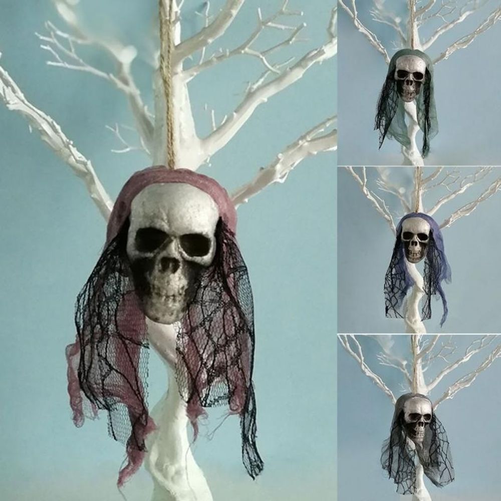 Halloween Skull Hanging Ornaments Foam Skull Bride Clothes Bone Head Scene Layout Props Home Decorations Festival Party Supplies