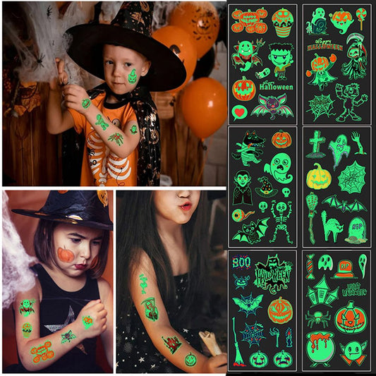 10pcs Halloween Tattoo Stickers Children'S Cartoon Luminous Temporary Waterproof Stickers For kids adult Face Arm Body Tattoo