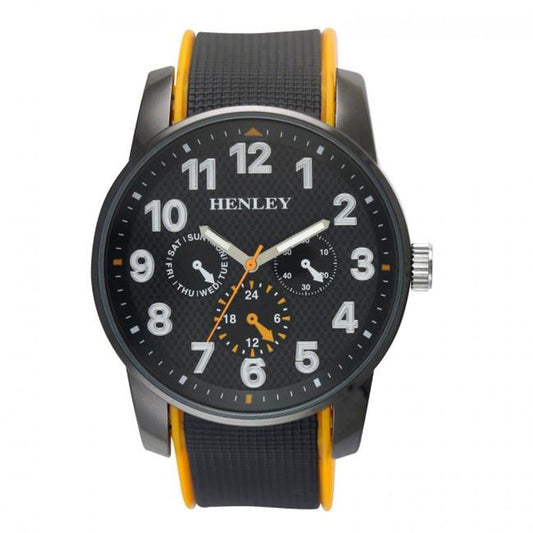 Henley Men's Black Dial Orange & Black Silicone Sports Rubber Strap Watch H02204.8