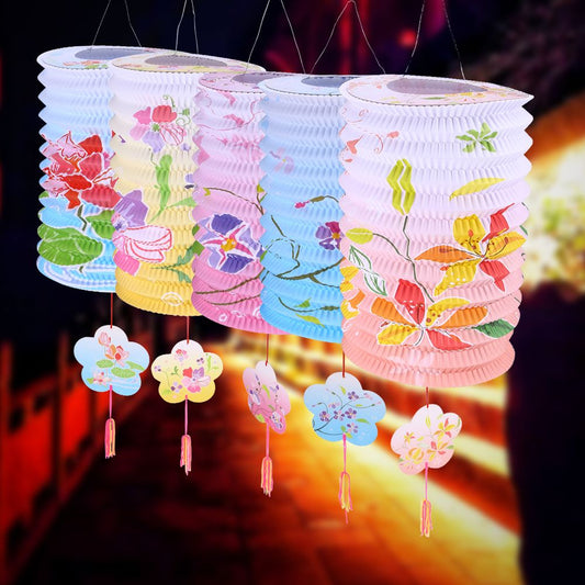 12pcs Paper Chinese Decors Party Chinese Decorations Flower Printed Chinese Decor Foldable Festival Paper Chinese