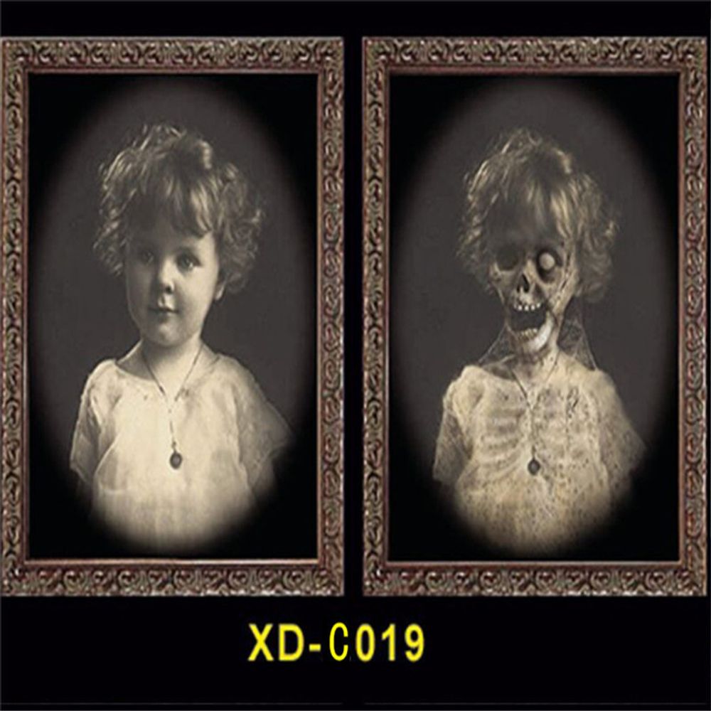 Halloween Decoration 3D Change Face Expression Moving Ghost Portrait Photo Frame Horror Party Castle Haunted House Props Decor