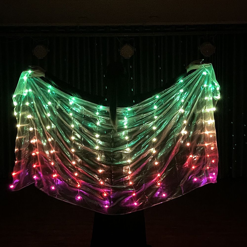 LED Light Silk Veils for Performance, Rainbow Color, Rectangle Veil, Belly Dance, Circus Costumes, Festival Show, Accessories