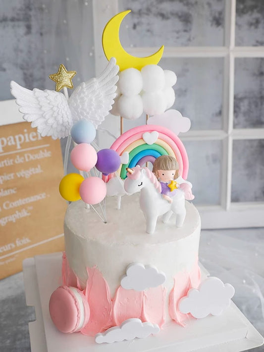 Unicorn Theme Cake Topper Happy Birthday Rainbow Stars Girl Birthday Baby Shower Party  Cake Decoration for Girl's 16th Birthday