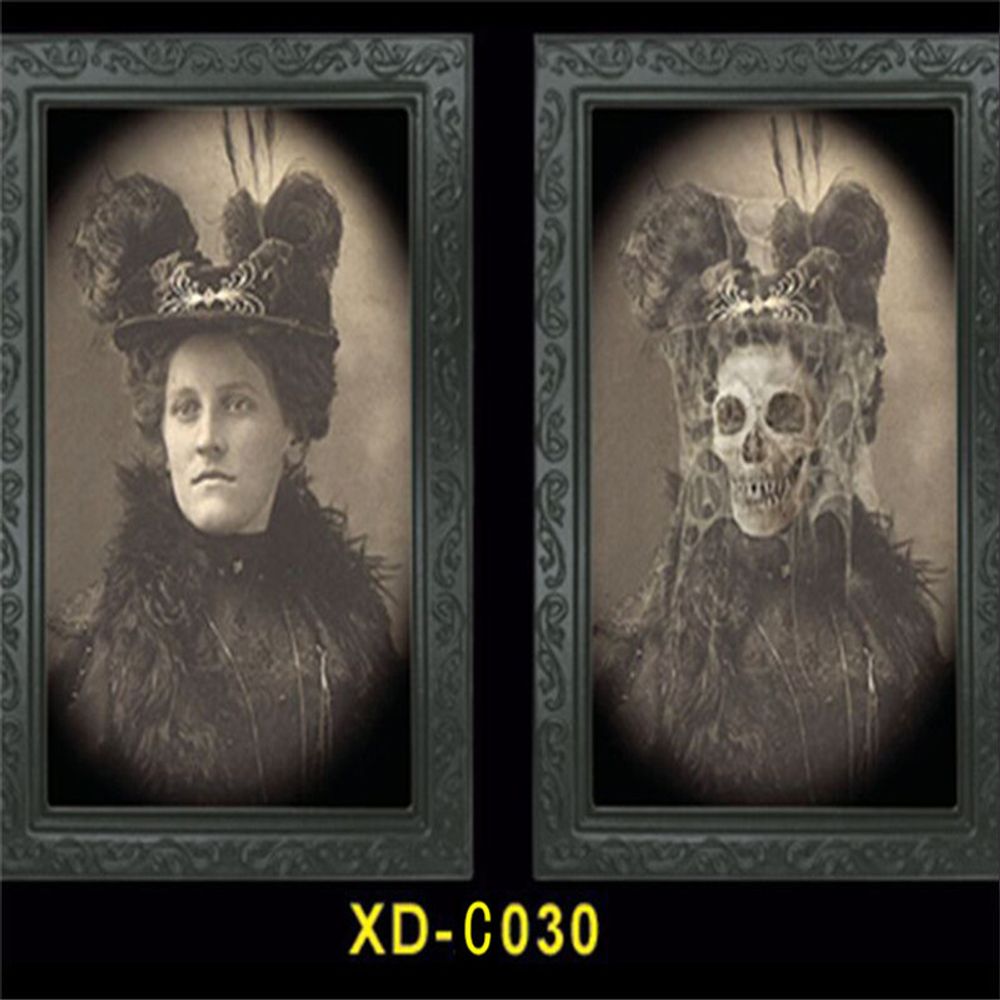 Halloween Decoration 3D Change Face Expression Moving Ghost Portrait Photo Frame Horror Party Castle Haunted House Props Decor