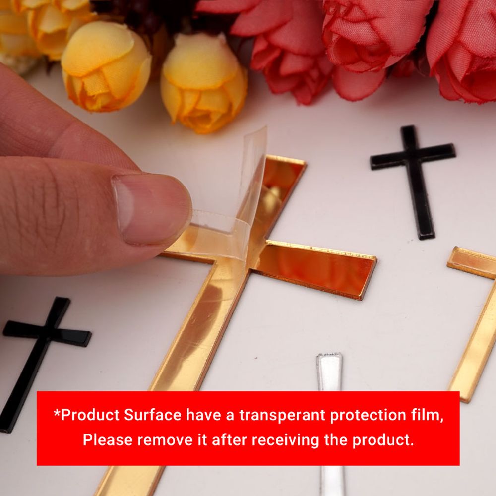 50 Pcs/Lot Acrylic Mirror Laser Cutting Cross Sticker Wedding Party Favors Home Decor Black Silver Gold