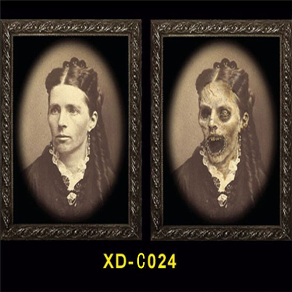 Halloween Decoration 3D Change Face Expression Moving Ghost Portrait Photo Frame Horror Party Castle Haunted House Props Decor